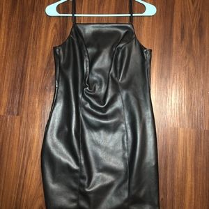 topshop black leather dress